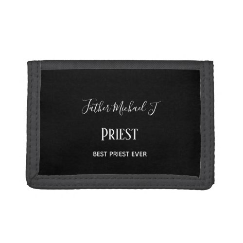 PRIEST GIFTS _ personalized Classic Black White Trifold Wallet