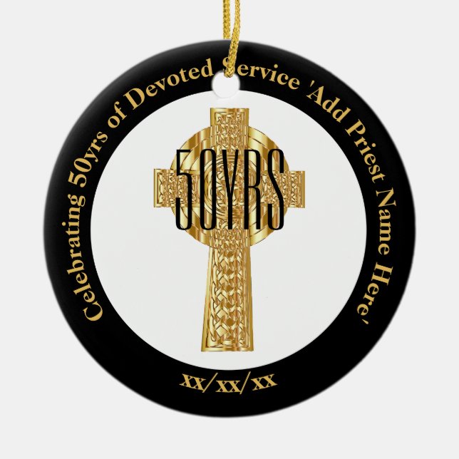 Priest Golden Jubilee 50th Ordination Anniversary Ceramic Ornament (Front)