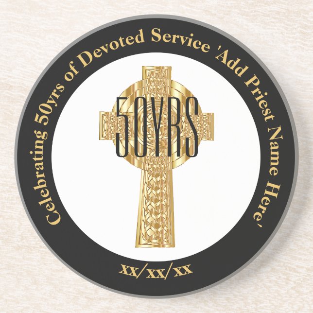 Priest Golden Jubilee 50th Ordination Anniversary Sandstone Coaster (Front)