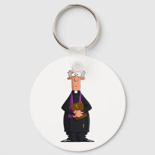 Priest Holding Bible IFunny Clergy Character Keychain