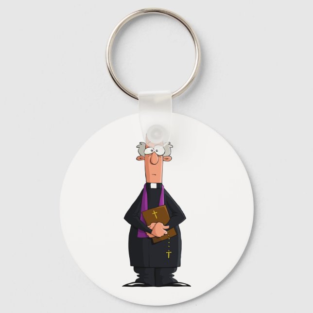 Priest Holding Bible IFunny Clergy Character Keychain (Front)
