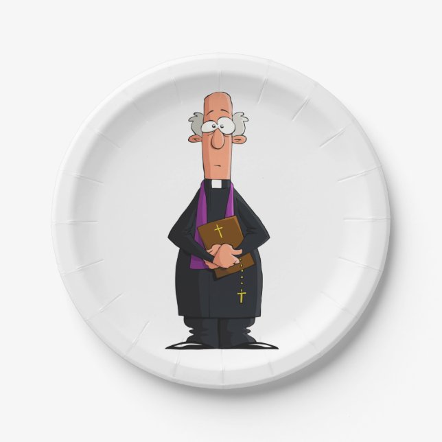 Priest Holding Bible IFunny Clergy Character Paper Plates (Front)