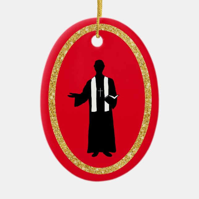 Priest Holding Bible Silhouette Christmas Ornament (Front)