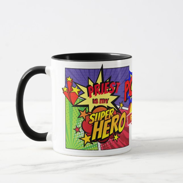 PRIEST Is My SUPERHERO Personalized COMIC HERO Mug (Left)
