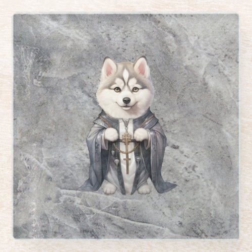 Priest King Siberian Husky Dog Glass Coaster