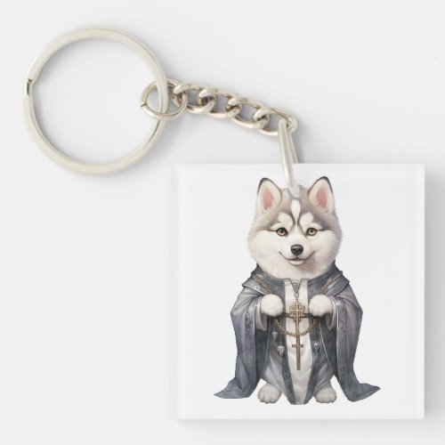 Priest King Siberian Husky Dog Keychain