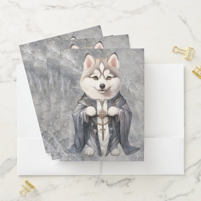 Priest King Siberian Husky Dog Pocket Folder (In Situ)