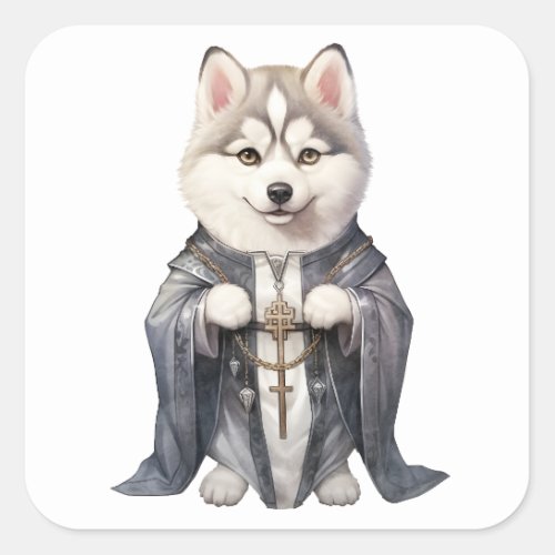 Priest King Siberian Husky Dog Square Sticker