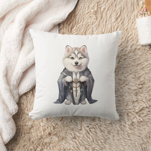 Priest King Siberian Husky Dog Throw Pillow