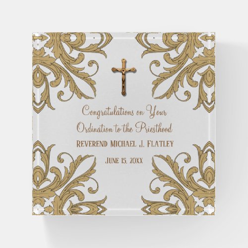 Priest Ordination 50th Anniversary Gold Crucifix Paperweight