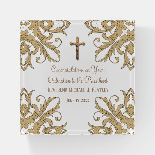 Priest Ordination 50th Anniversary Gold Crucifix Paperweight | Zazzle.com