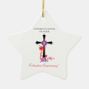 Priest Ordination Anniversary Black Cross Ceramic Ornament