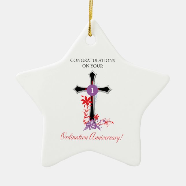 Priest Ordination Anniversary Black Cross Ceramic Ornament (Front)