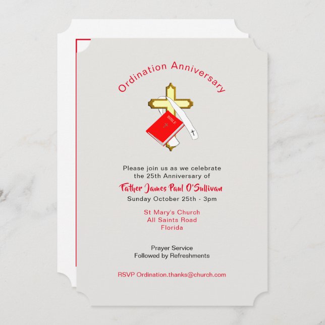 Priest Ordination Anniversary Celebration Event Invitation (Front/Back)