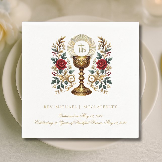 Priest Ordination Anniversary Chalice Host Roses Napkins (Creator Uploaded)