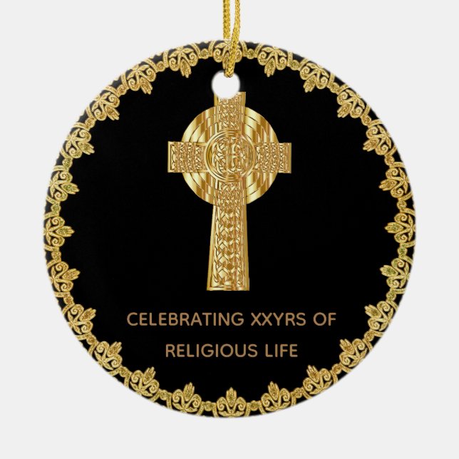 Priest Ordination Anniversary Commemorative Cross Ceramic Ornament (Front)
