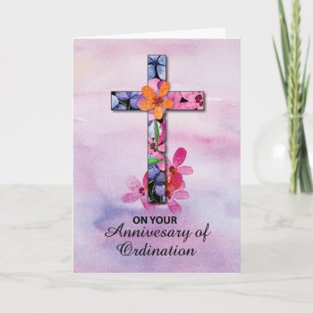 Priest Ordination Anniversary Cross Flowers Card by Religious_SandraRose at Zazzle