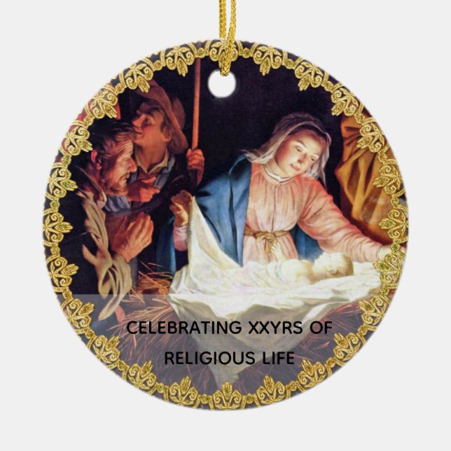 Priest Ordination Anniversary Nativity Custom Ceramic Ornament (Front)