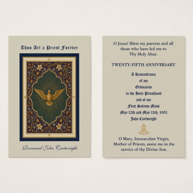Priest Ordination Anniversary Prayer Keepsake (Front & Back)