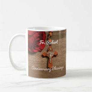 Priest Ordination Anniversary Red Rose and Rosary Coffee Mug