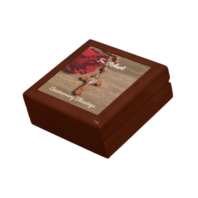Priest Ordination Anniversary Red Rose and Rosary Gift Box (Side)