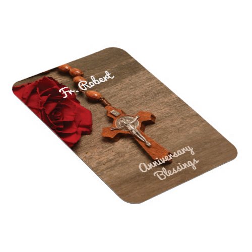 Priest Ordination Anniversary Red Rose and Rosary Magnet
