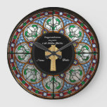 Priest Ordination Anniversary Stained Glass Cross Large Clock at Zazzle