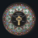 Priest Ordination Anniversary Stained Glass Cross Large Clock<br><div class="desc">ANY number of years as an Ordained Pastor, Priest Minister Deacon etc. Ordination Anniversary personalized commemorative keepsake Gift with text template fields for you to add name, date and other text as desired. Add a personal message, greeting, Bible verse, scripture, proverb. Suitable for any milestone 1st 5th 10th 15th 20th...</div>