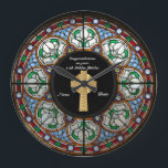 Priest Ordination Anniversary Stained Glass Cross Large Clock<br><div class="desc">ANY number of years as an Ordained Pastor, Priest Minister Deacon etc. Ordination Anniversary personalized commemorative keepsake Gift with text template fields for you to add name, date and other text as desired. Add a personal message, greeting, Bible verse, scripture, proverb. Suitable for any milestone 1st 5th 10th 15th 20th...</div>