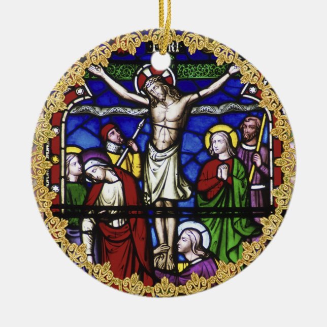 Priest Ordination Anniversary Stained Glass Custom Ceramic Ornament (Front)