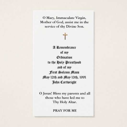 PRIEST ORDINATION HOLY CARDS (Back)