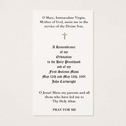 PRIEST ORDINATION HOLY CARDS (Back)