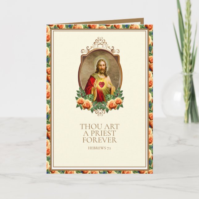 Priest Ordination Sacred Heart Jesus Elegant  Card (Front)
