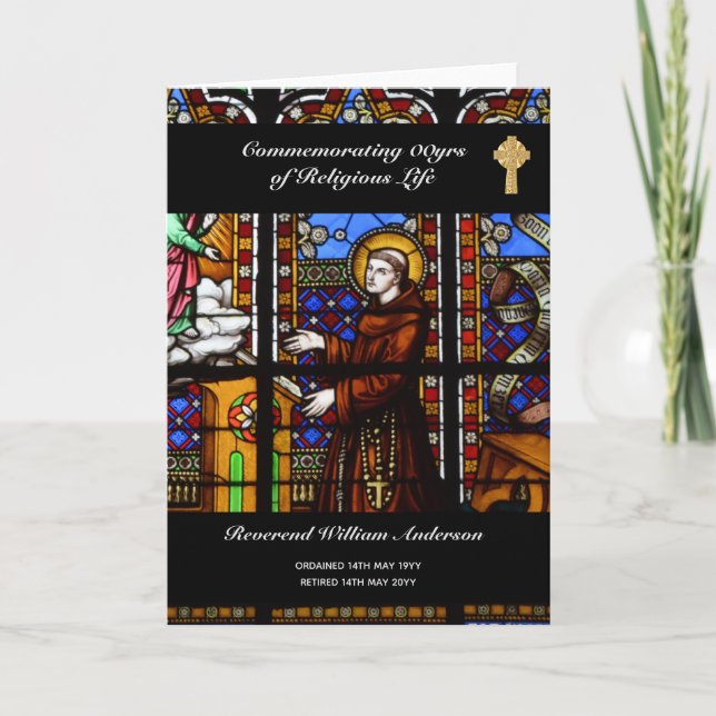 Priest Retirement Card Personalized Stained Glass (Front)