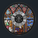 Priest RETIREMENT Gift Idea - Commemorative Clock<br><div class="desc">Decorative stained glass printed wall clock for Church, Chapel, Office commemorating your Priest, pastor, deacon, Minister on his Ordination Anniversary or Retirement. Edit the text to suit the occasion. For assistance or custom edits, contact Designer LeahG. Note that the roman numerals featured are a 'print' and wording on it relates...</div>