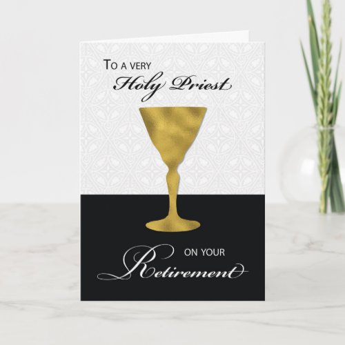 Priest Retirement Gold Chalice on Black  White Card