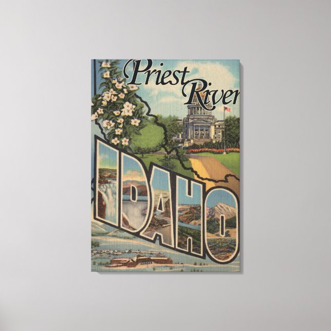 Priest River, Idaho - Large Letter Scenes Canvas Print (Front)
