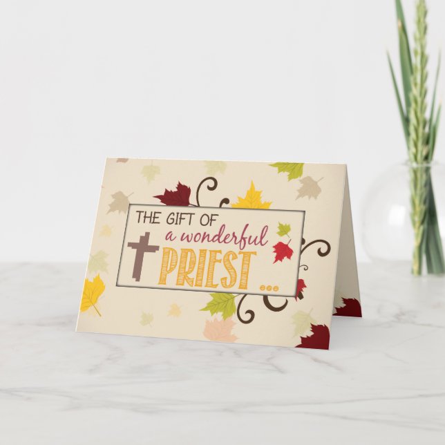 Priest Thanksgiving Gift Fall Leaves Holiday Card (Front)