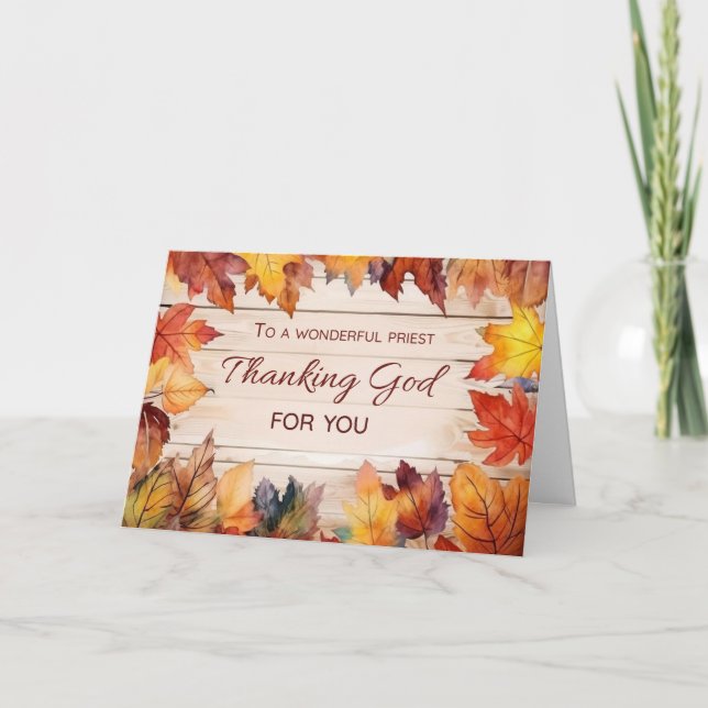 Priest Thanksgiving Thanking God Autumn Leaves Card (Front)