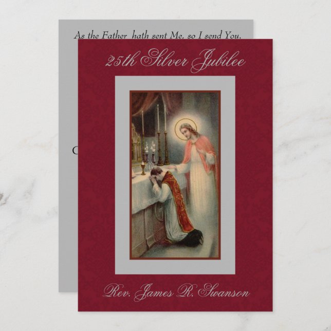 Priest with Jesus Silver Anniversary Invitation (Front/Back)