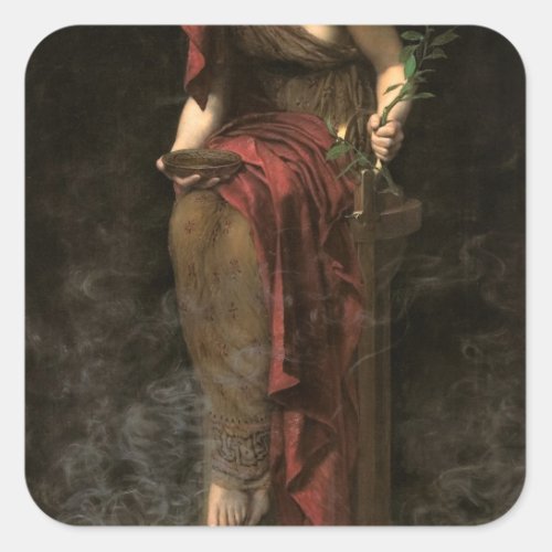 Priestess of Delphi 1891 by John Collier Square Sticker