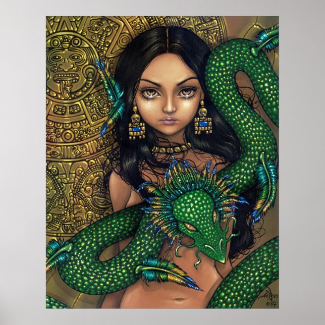 Priestess of Quetzalcoatl Art Print Aztec  Dragon (Front)