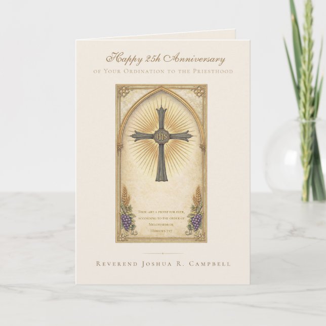 Priestly Ordination Anniversary Sacred IHS Design Card (Front)