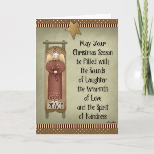 Prim Angel on a Sleigh Christmas Wishes Card