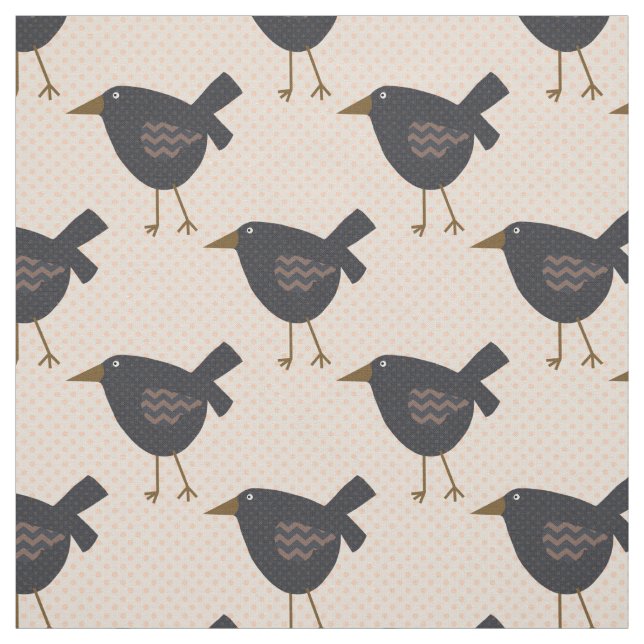 Prim Black Crows on Polka Dotted Background Fabric (Swatch)
