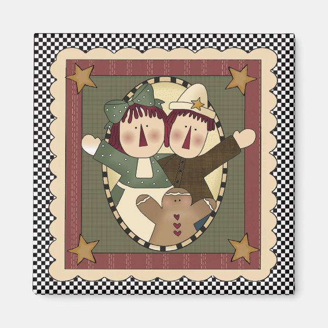 Prim Christmas Raggedies Magnet (Front)