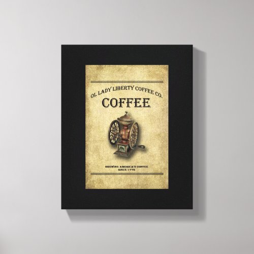 Prim Coffee Print Old Coffee Sign Wrapped Canvas