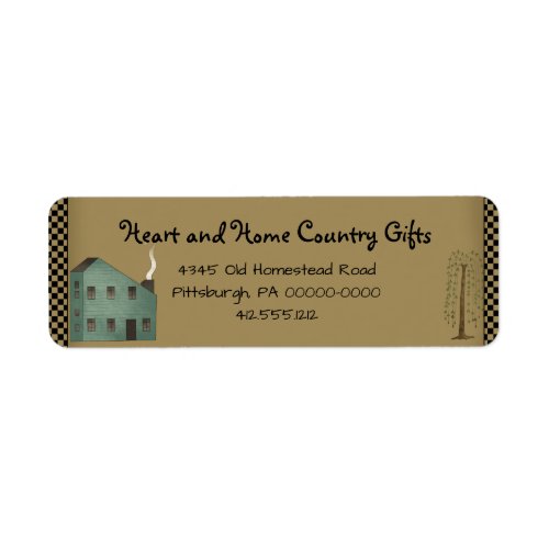 Prim Country Saltbox House Checked Return Address Label