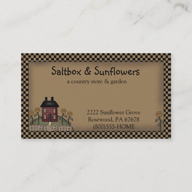 Prim Country Saltbox & Sunflowers Business Card (Front)