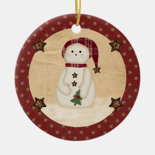 Prim Country Snowman Ornament